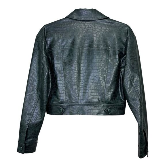 Veronica Beard Hendrix Croc Embossed Faux Leather Jacket Evergreen Green Size 2 - Picture 8 of 13